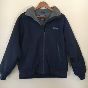 Vintage Lands End Coat M Polartec Navy Blue Fleece Lined Bomber Style